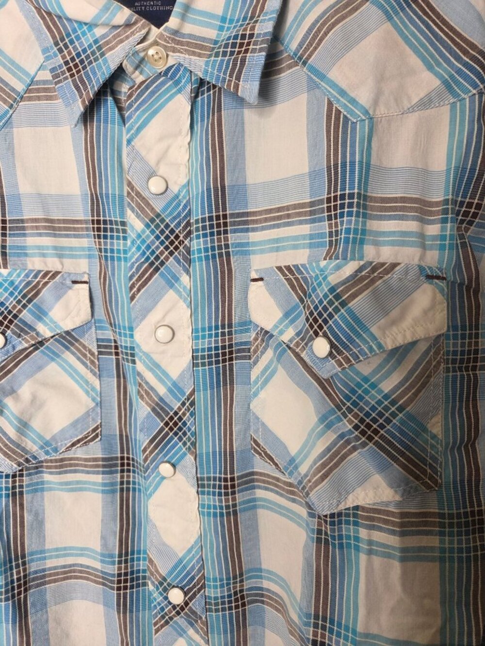 American Eagle Outfitters Mens Western Plaid Shirt Blue & White M Cotton Snap - Picture 2 of 7